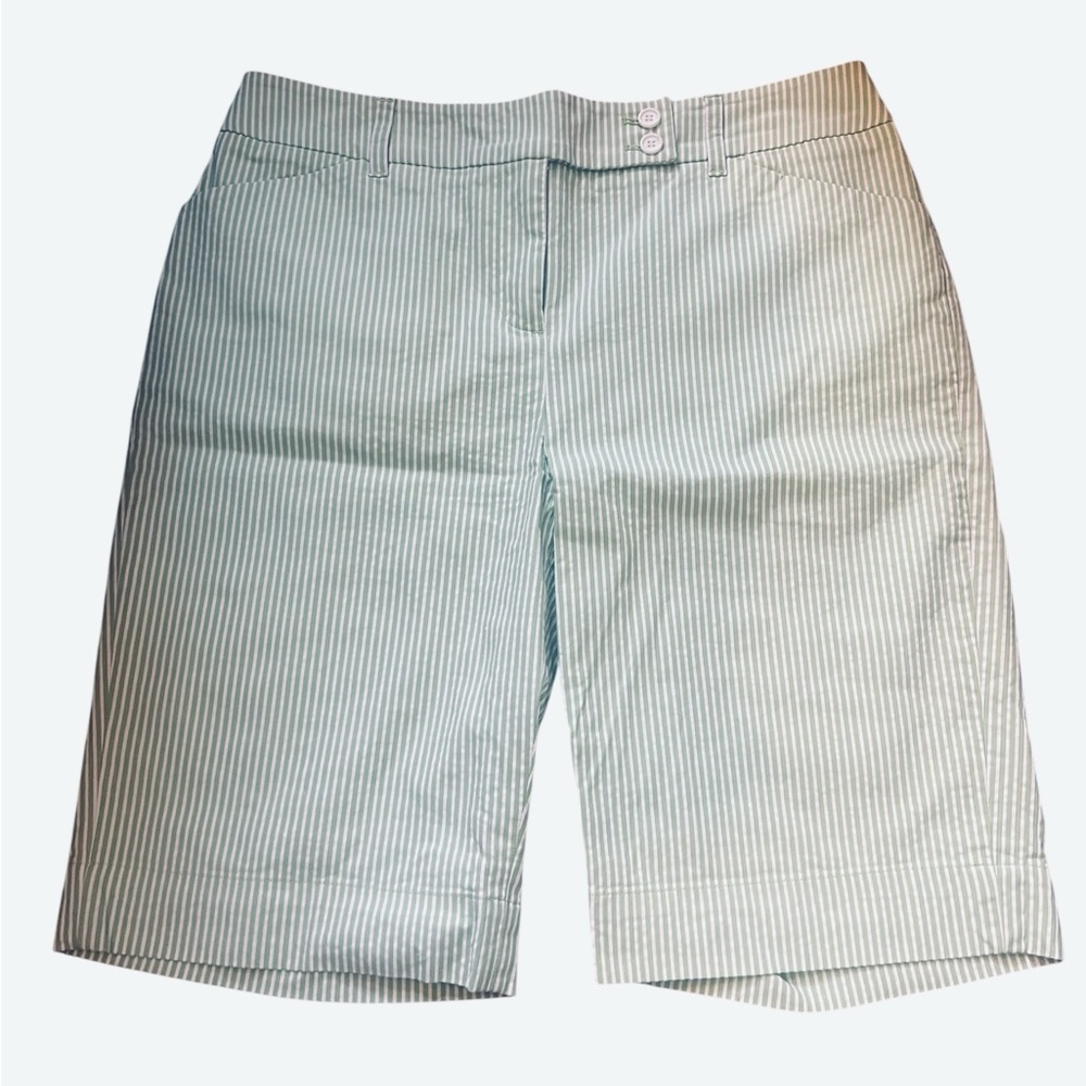 Jones New York Sport Green White Striped Seersucker Bermuda Shorts Womens 12